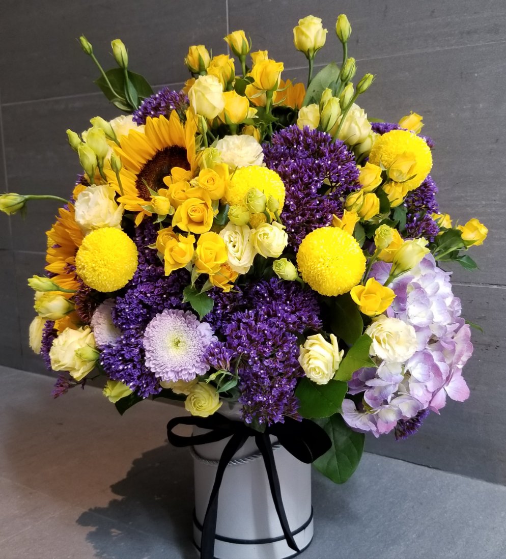 FB107  黃色混合紫色繡球花盒