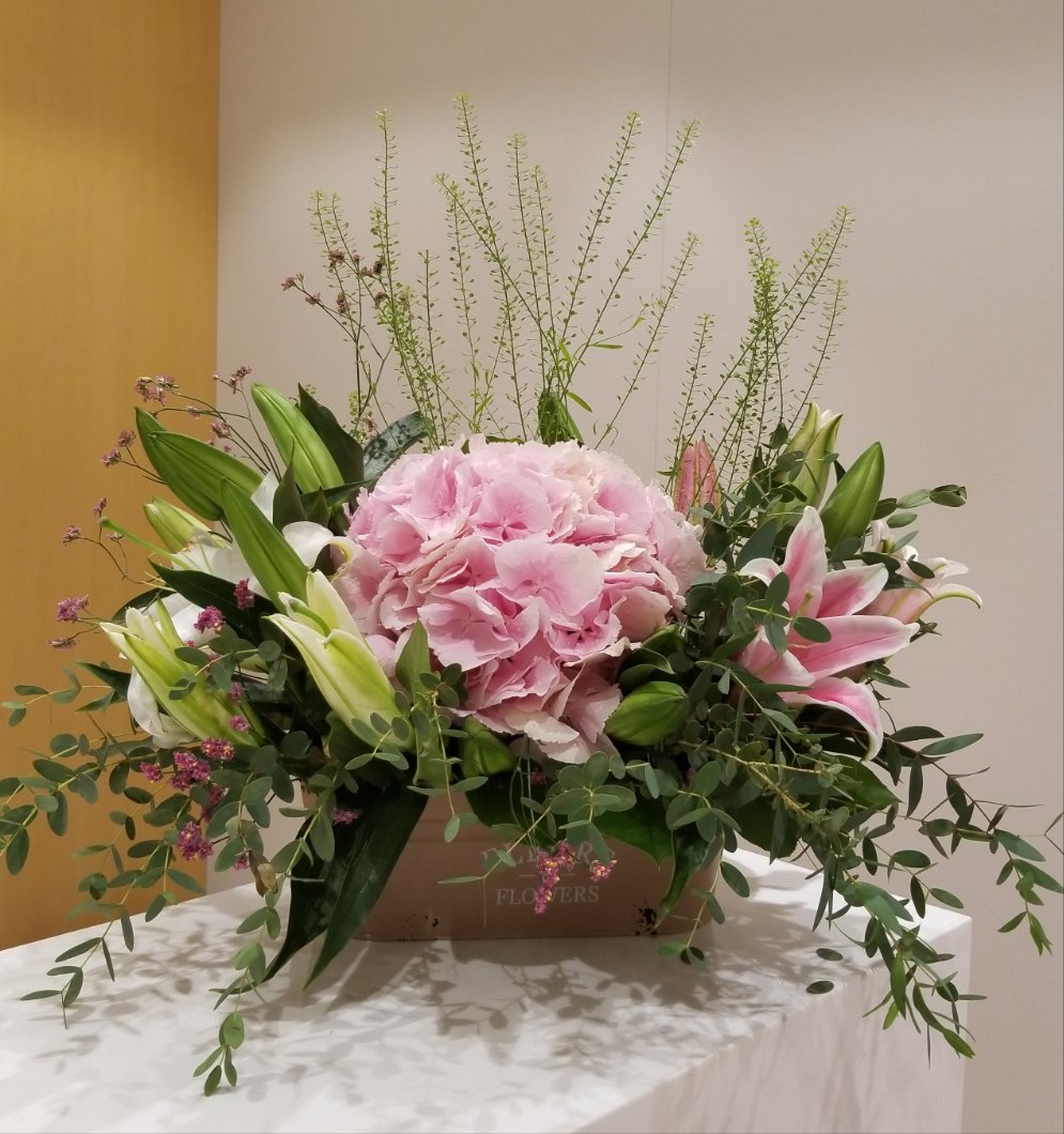 FB106  歐式粉紅百合繡球花鐵桶花器