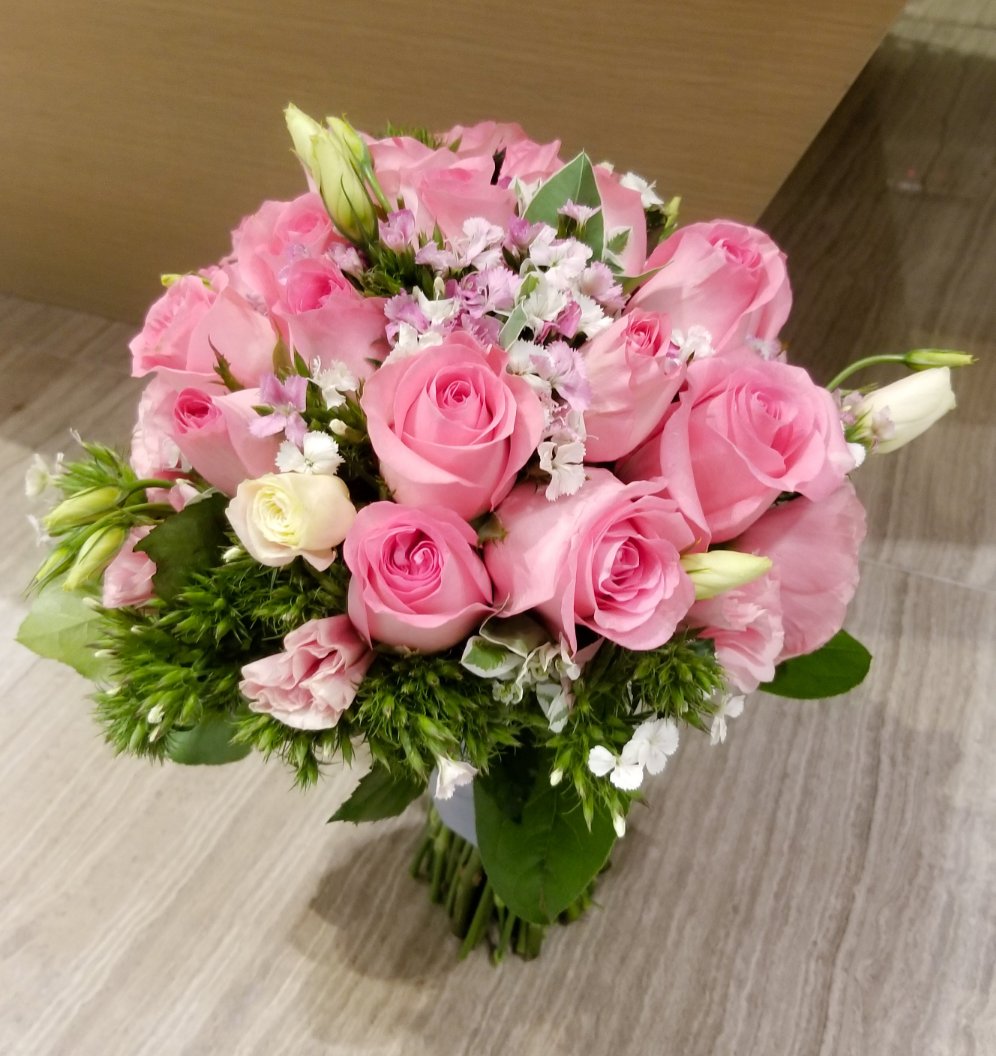 WD009  粉紅玫瑰結婚花球